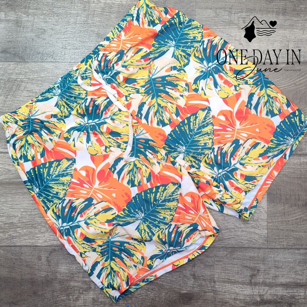 PatPat Tropical Leaf Print Swim Trunks Boardshorts Multicolor Size 2XL